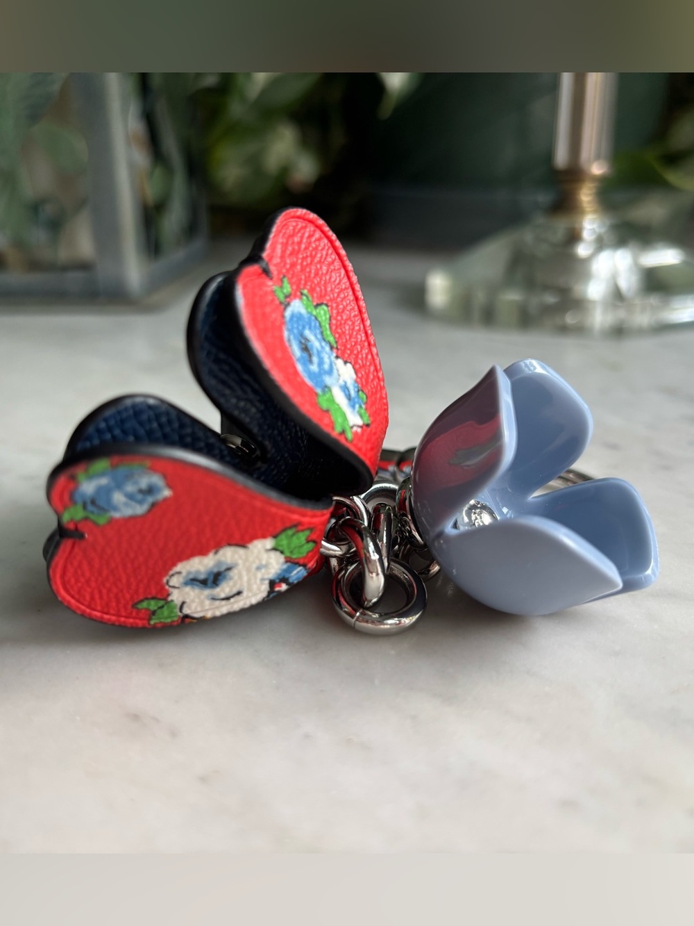 COACH Pebbled Leather Blue Drawstring Petal Bag with Matching Bag Charm - Picture 12 of 13